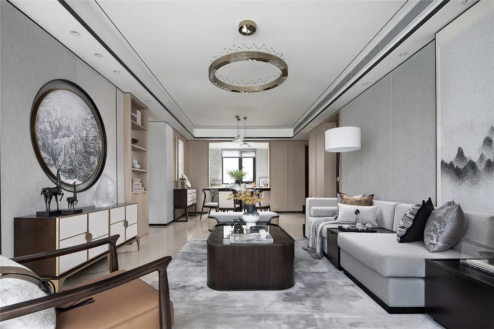 新中式風格家裝設計室內(nèi)裝修效果圖-客廳