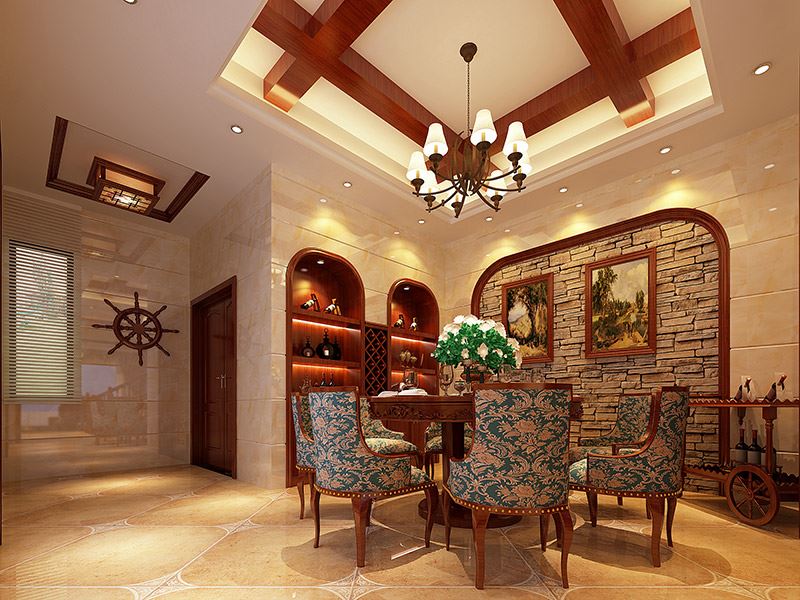 河源市長鴻&middot;龍宸樺府美式風格四居室裝修案例