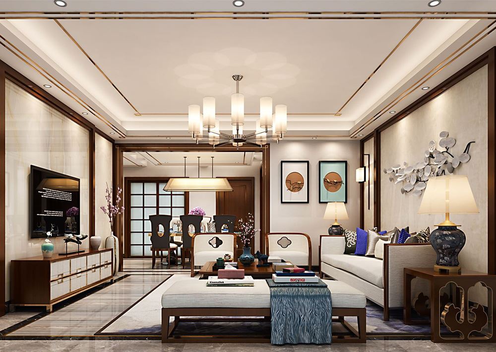 衢州市白馬公寓新中式風格三居室裝修案例