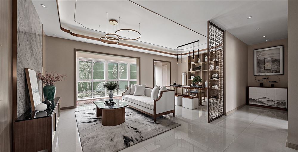 佛山市融創半島壹號新中式風格三居室裝修案例