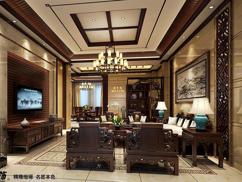 茂名市東方新城新中式風(fēng)格別墅裝修案例