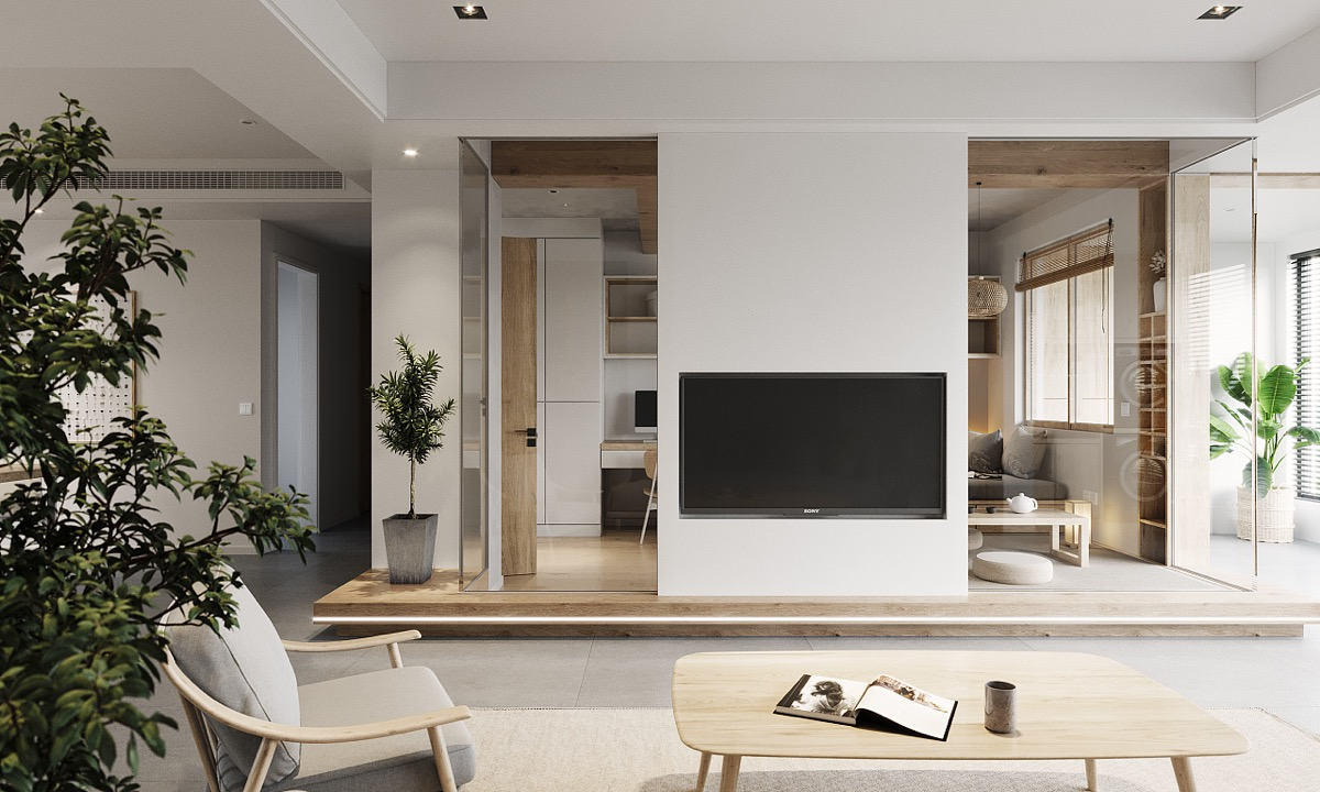 日式原木風格家裝設計室內裝修效果圖-客廳電視背景墻 日式原木風格家裝設計室內裝修效果圖-客廳電視背景墻