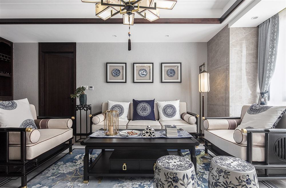 廣州市廣地花園新中式風格三居室裝修案例