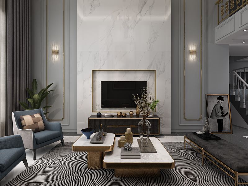 連云港市濱河花園輕奢風格復式裝修案例