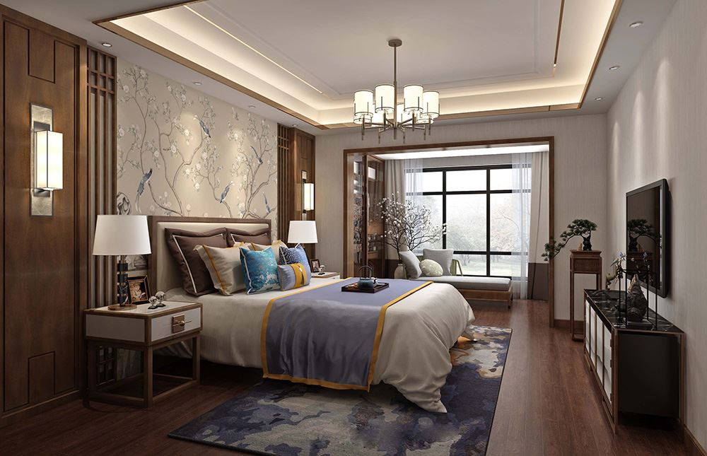 佛山市金茂綠島湖新中式風格復(fù)式裝修案例