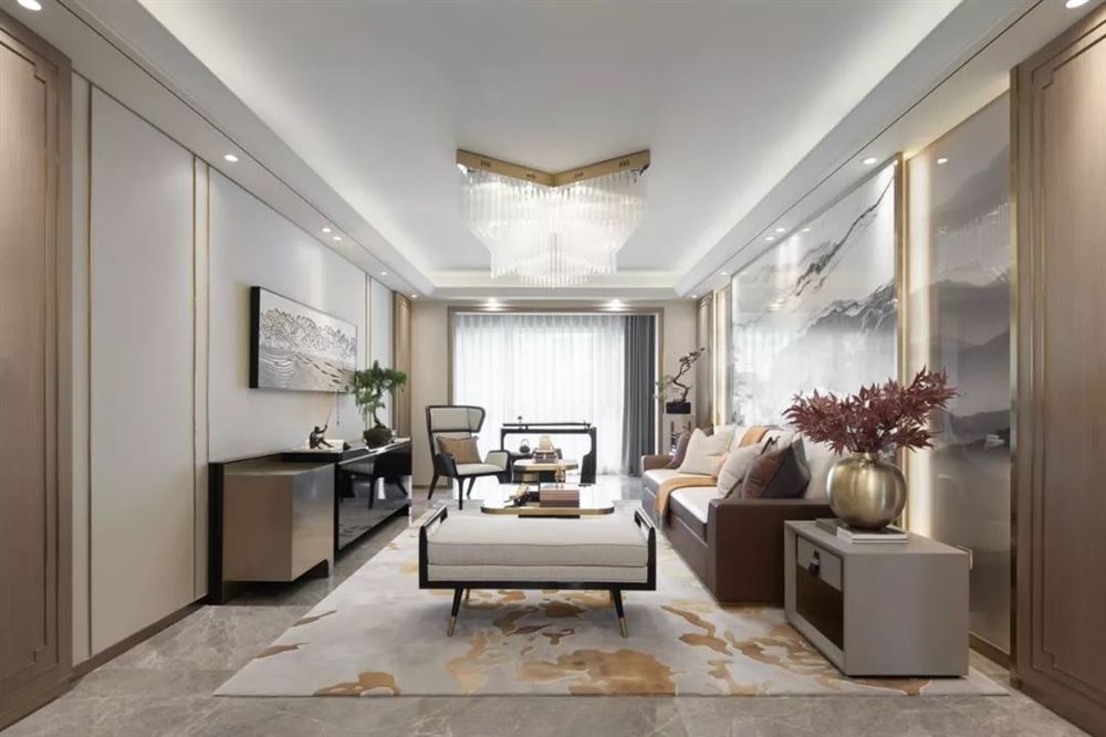 廣州市萬科城市花園(黃埔)新中式風格四居室裝修案例