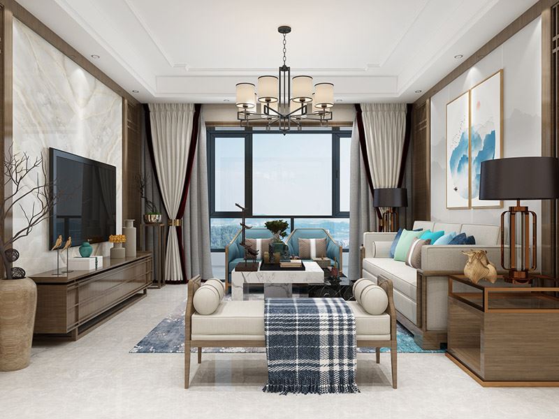 楚雄彝族自治州電力小區(qū)(祿豐縣)新中式風(fēng)格三居室裝修案例