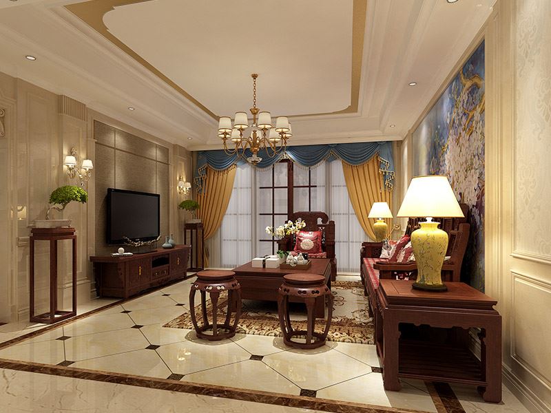 茂名市長安小區新中式風格三居室裝修案例