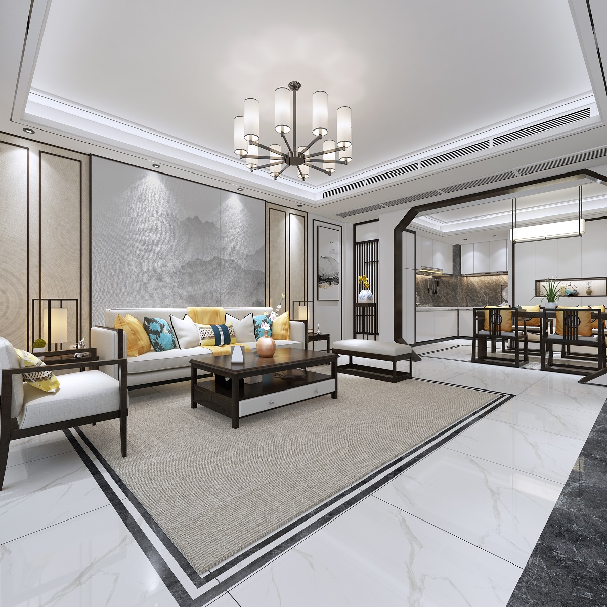 佛山市美的&middot;金地&middot;新明珠&middot;鳳翔灣壹號新中式風格三居室裝修案例