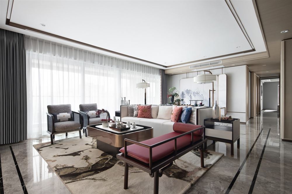 江門市方直瓏湖灣新中式風(fēng)格三居室裝修案例