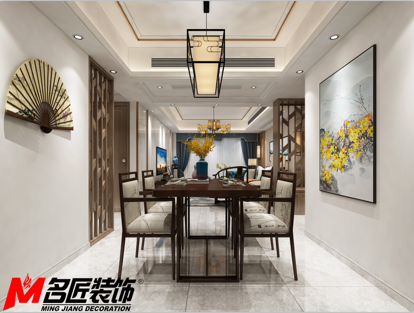 德陽市什邡卷煙廠住宅小區新中式風格三居室裝修案例