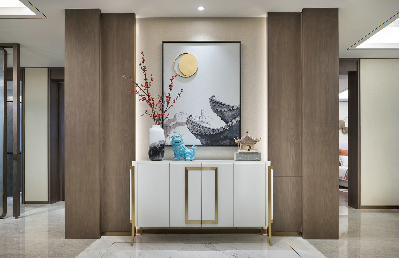 廣州市元邦山清水秀別墅新中式風格四居室裝修案例