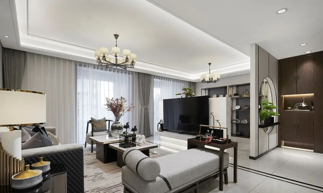 廣州市廣州星河山海灣新中式風(fēng)格三居室裝修案例