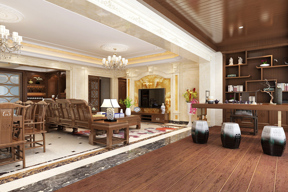 珠海市正方云曦山新中式風格四居室裝修案例