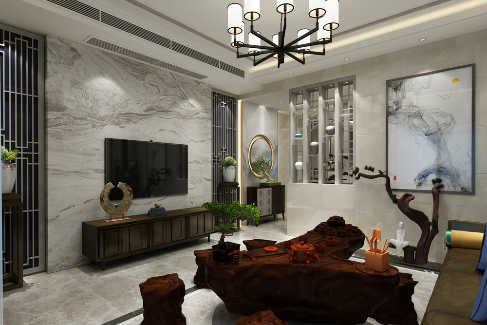 梧州市民主新街新中式風格三居室裝修案例