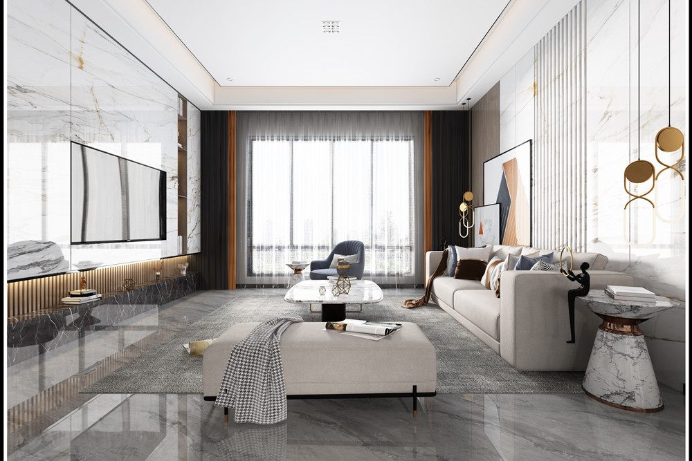 湖州市銀潤藍城天使小鎮輕奢風格三居室裝修案例