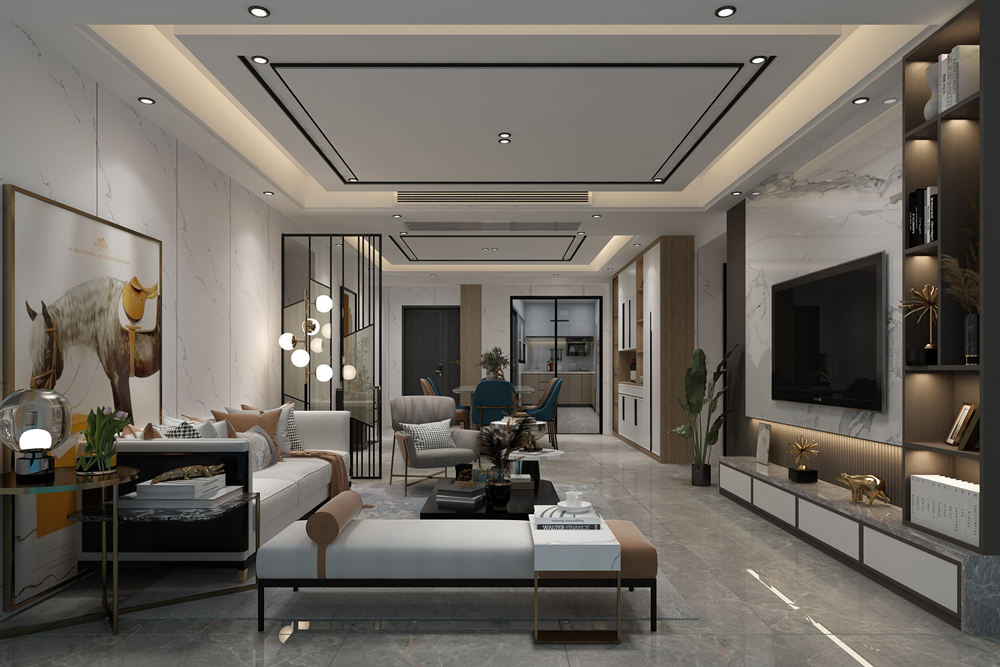 云浮市東升商住小區輕奢風格三居室裝修案例