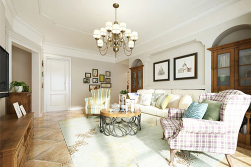 梧州市精通中央公園C區美式風格三居室裝修案例