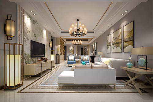 梧州市安居小區新中式風格三居室裝修案例