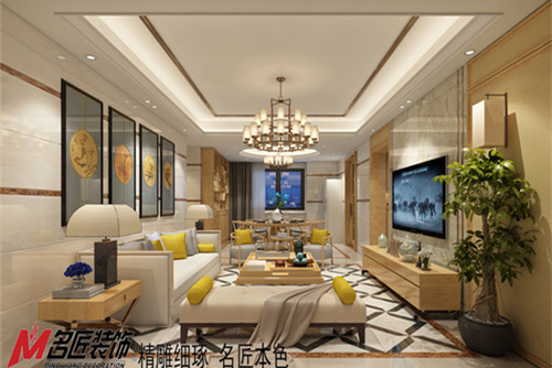 梧州市蒼海人才城新中式風格四居室裝修案例