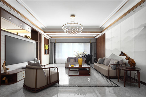 德陽市濱湖.之春新中式風格三居室裝修案例