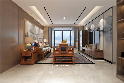 百色市皇家花園新中式風格三居室裝修案例