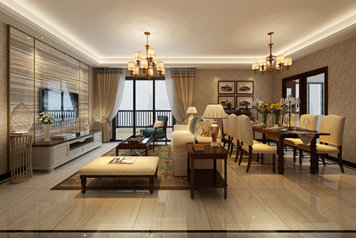 百色市東方明珠小區美式風格三居室裝修案例