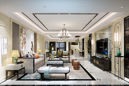 佛山市順德華潤置地廣場新中式風格三居室裝修案例