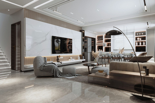 涼山彝族自治州濱河路菜市場輕奢風格復式裝修案例