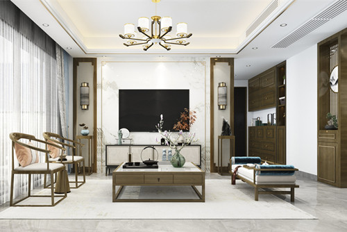 中山市恒大御景新中式風格三居室裝修案例