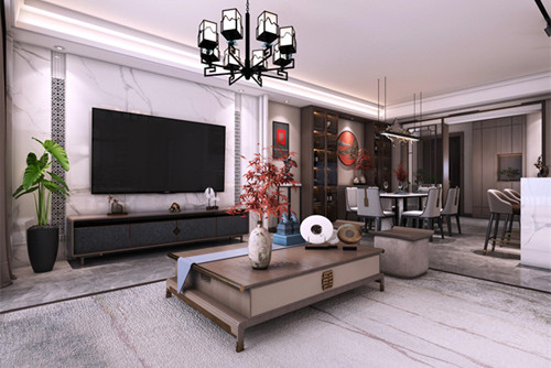 中山市遠(yuǎn)洋香緹新中式風(fēng)格三居室裝修案例