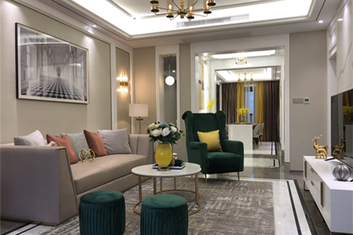 海口市環(huán)球100寶龍城美式風(fēng)格三居室裝修案例